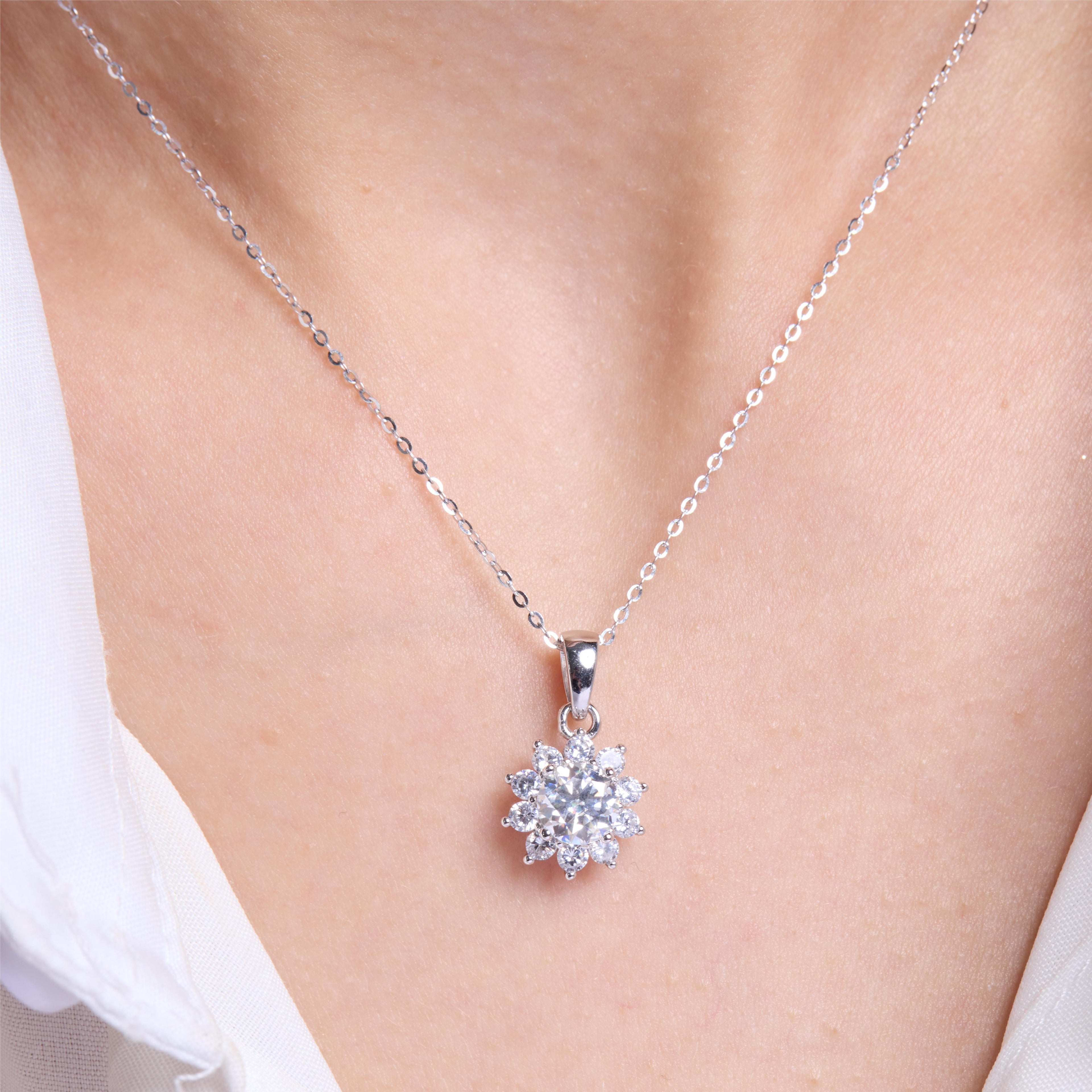 Brilliant Sunflower Moissanite Pendant Necklace