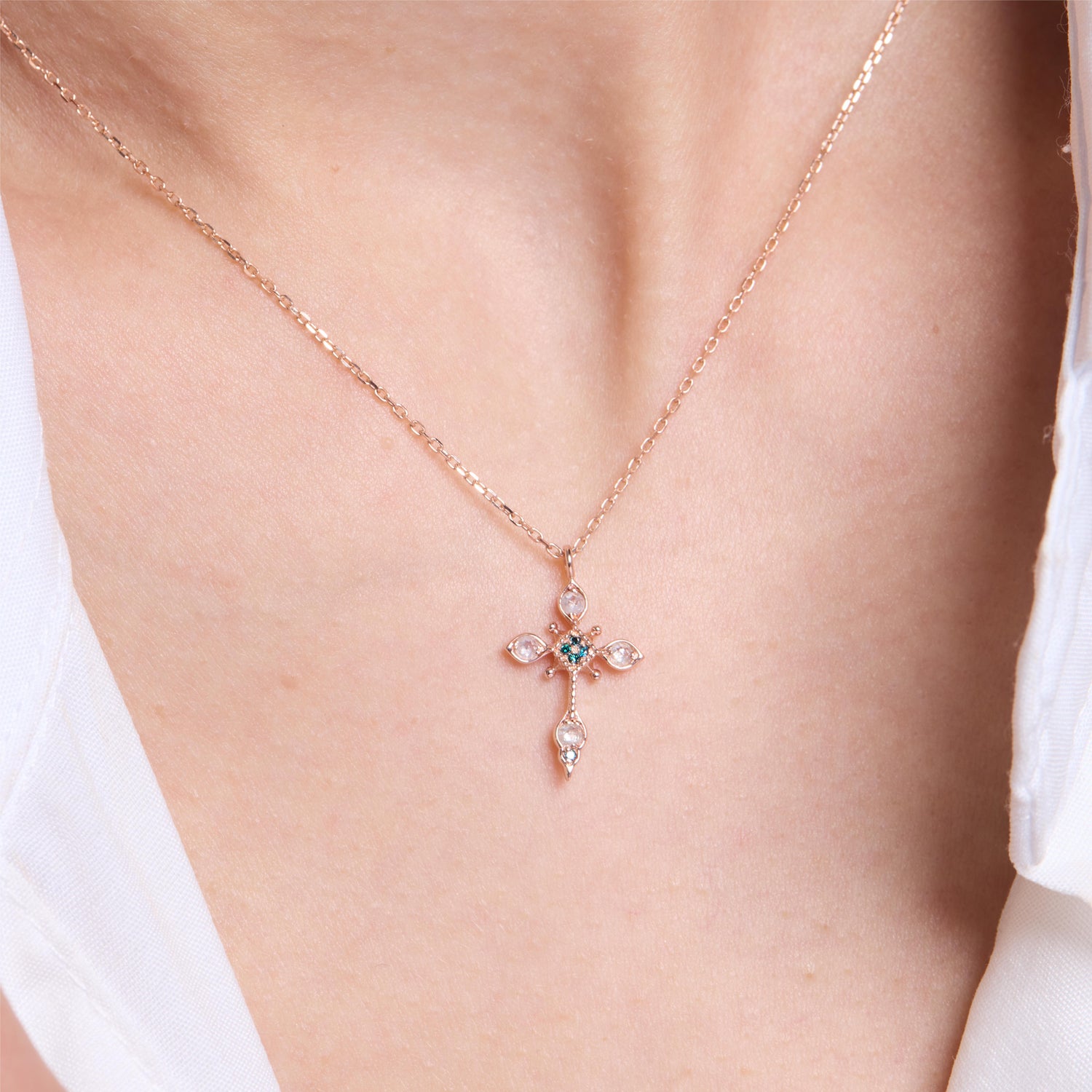 Rose Gold Diamond Cross Pendant Necklace - Alltimes - JESCOJES