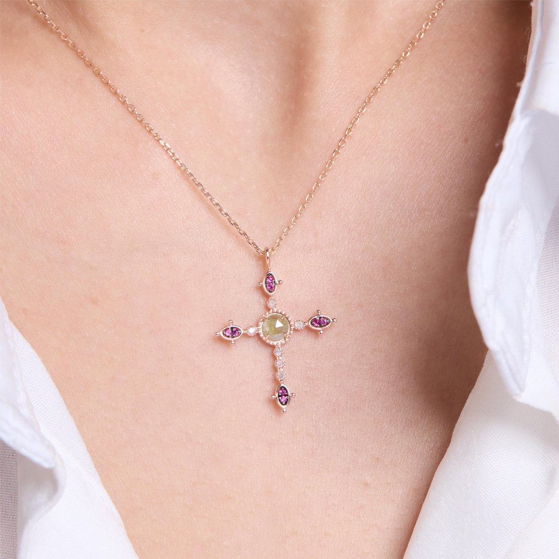 Rose Gold Diamond Cross Pendant Necklace - Elegance - JESCOJES