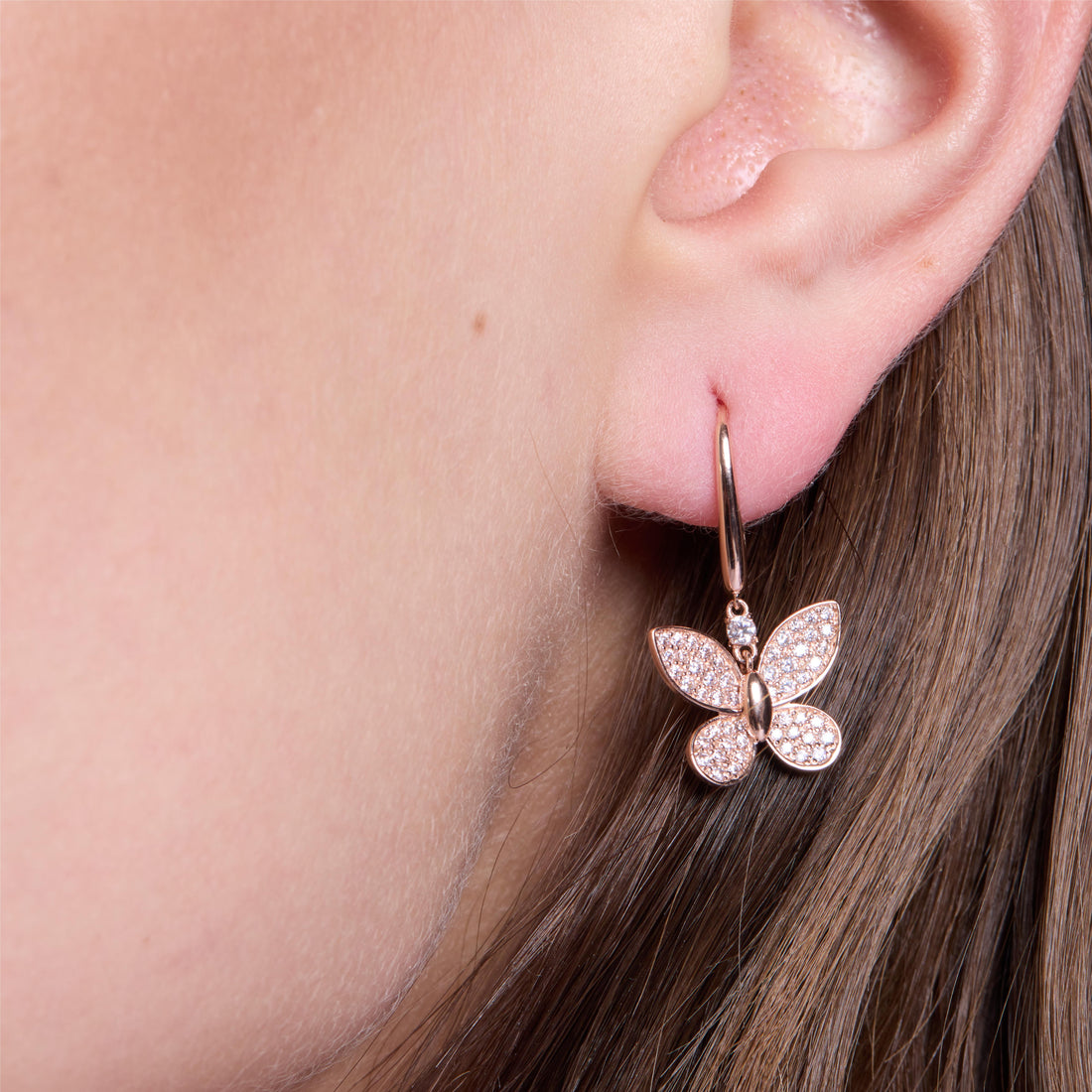 Dreamy Butterfly Rose Gold Drop Earrings - JESCOJES