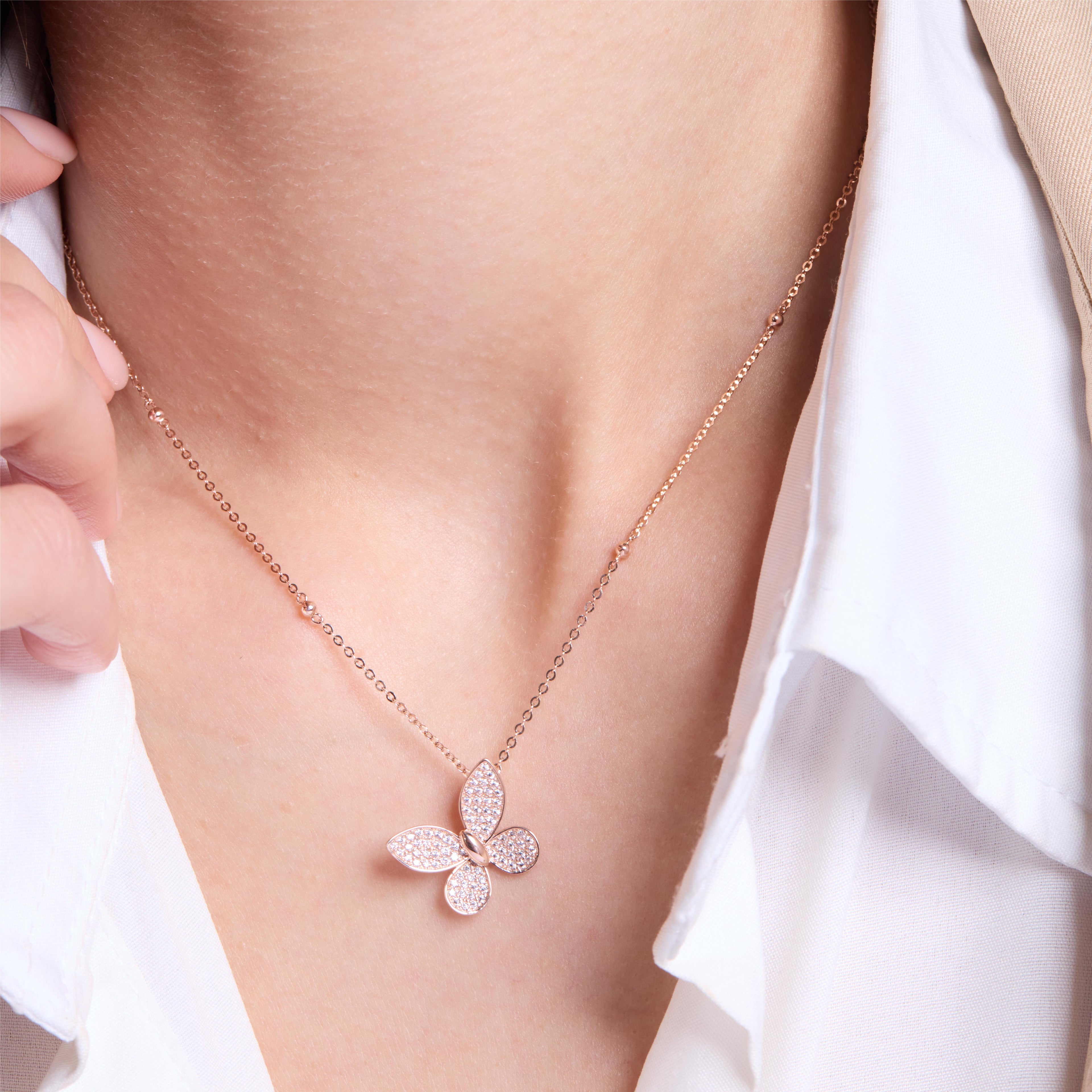 Dreamy Butterfly Rose Gold Pendant Necklace - JESCOJES