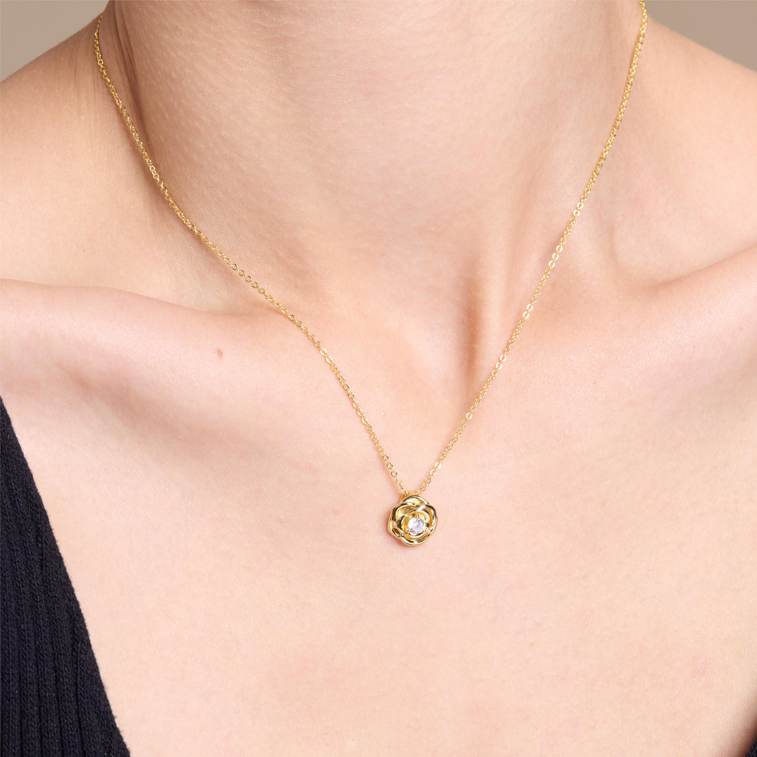 Golden Rose Pendant Necklace