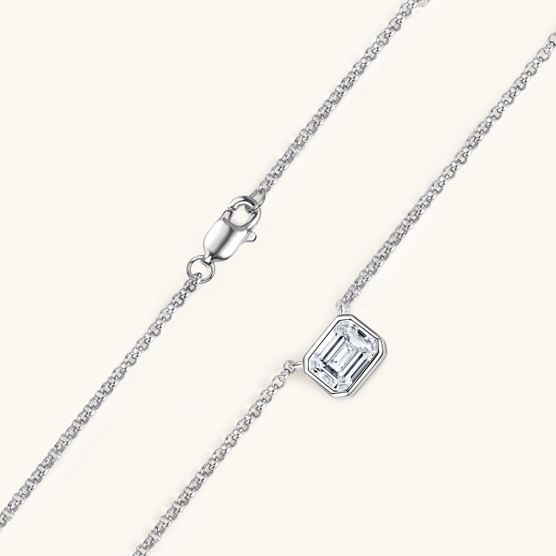 Timeless Emerald-Cut Moissanite Bezel Pendant Necklace - JESCOJES