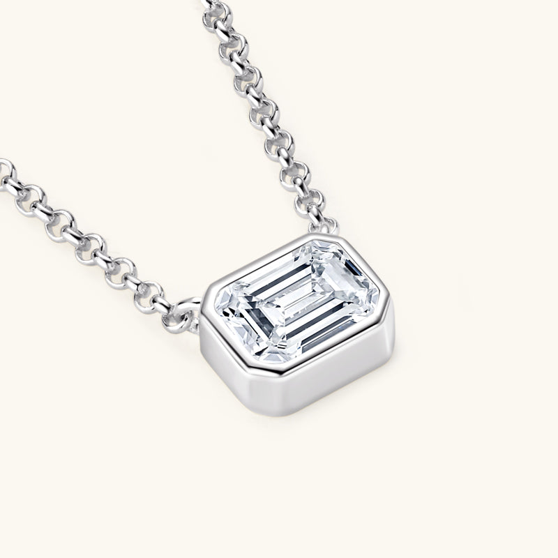 Timeless Emerald-Cut Moissanite Bezel Pendant Necklace - JESCOJES