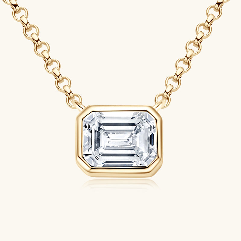 Timeless Emerald-Cut Moissanite Bezel Pendant Necklace