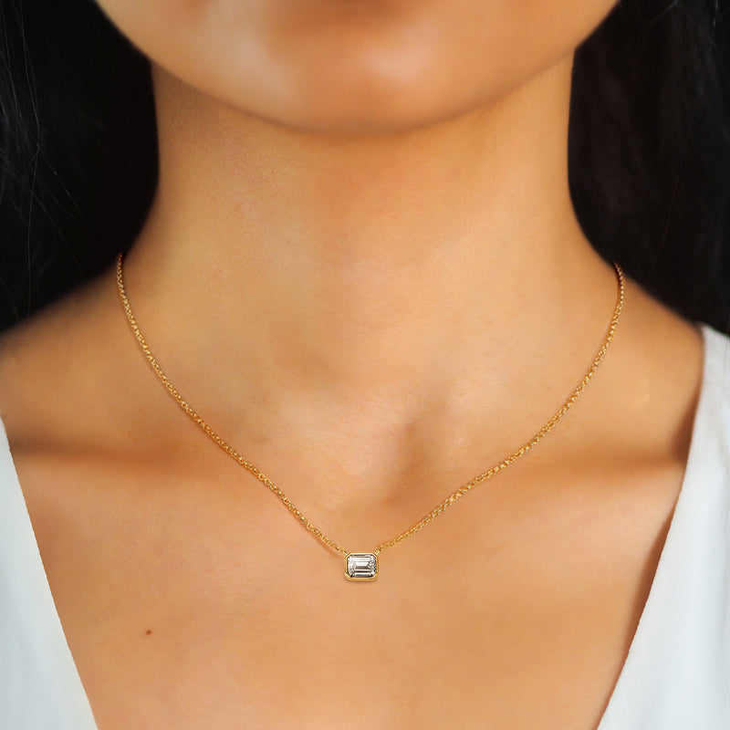 Timeless Emerald-Cut Moissanite Bezel Pendant Necklace