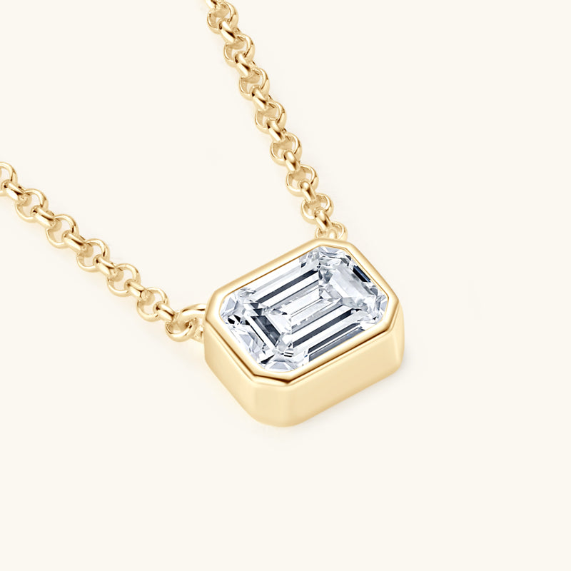 Timeless Emerald-Cut Moissanite Bezel Pendant Necklace