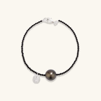 Armband aus glänzendem schwarzen Spinell und Tahitiperlen - JESCOJES