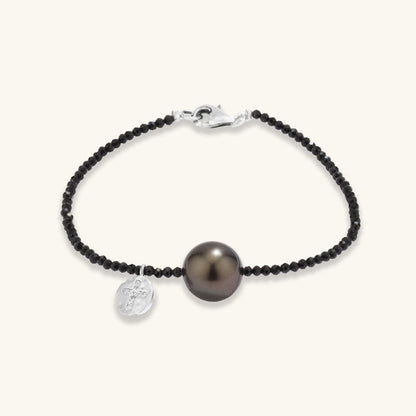Armband aus glänzendem schwarzen Spinell und Tahitiperlen - JESCOJES