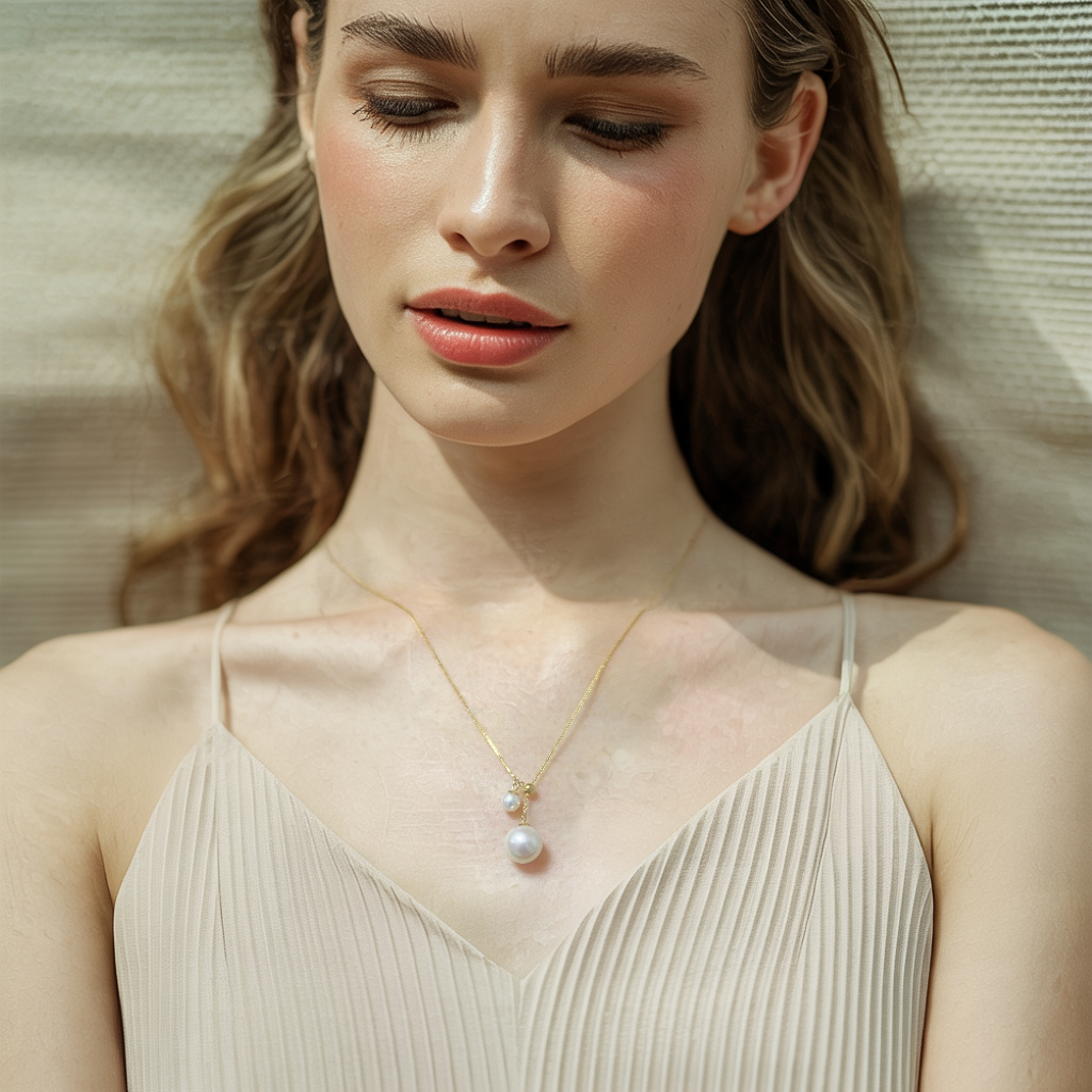 JESCOJES Charming Akoya Pearl Duo Pendant Necklace