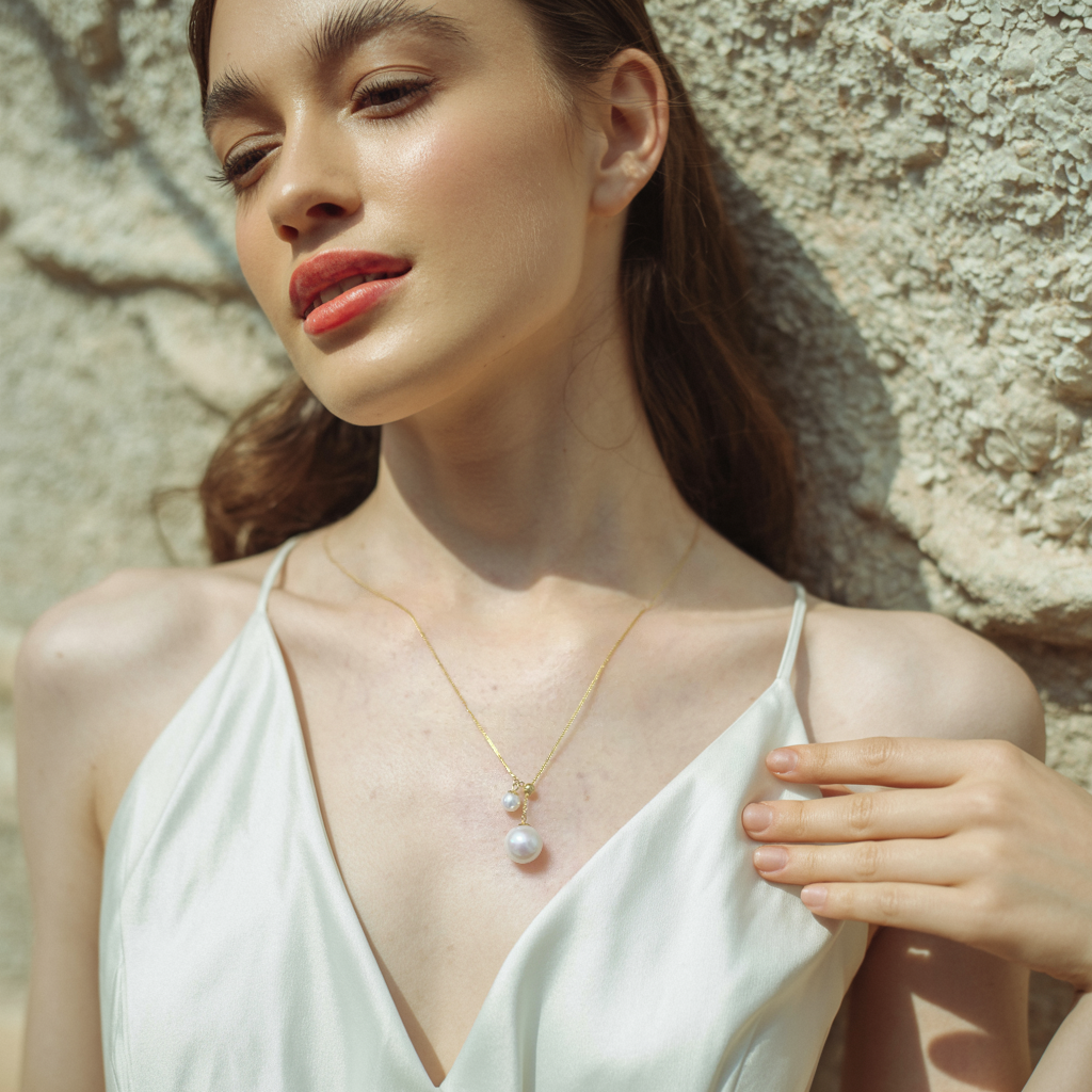 JESCOJES Charming Akoya Pearl Duo Pendant Necklace