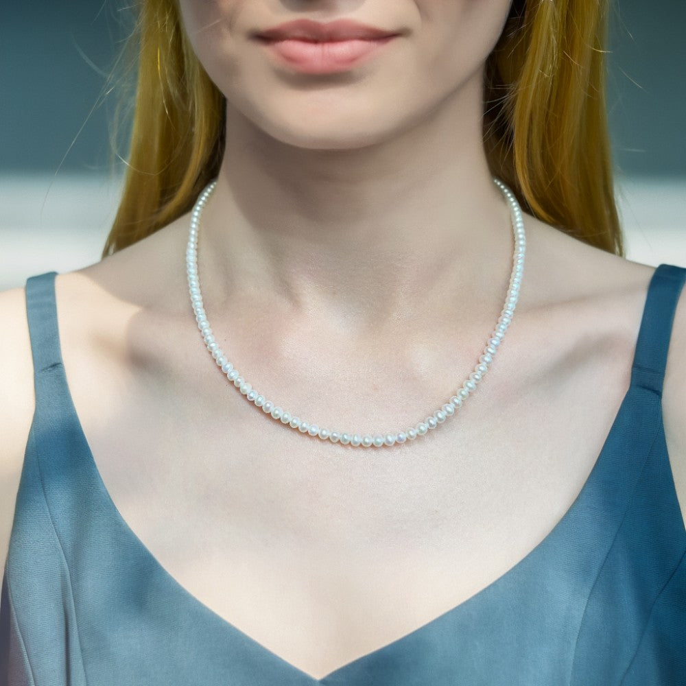 JESCOJES Charming Freshwater Pearl Strand Necklace 3-3.5mm 16"-18"