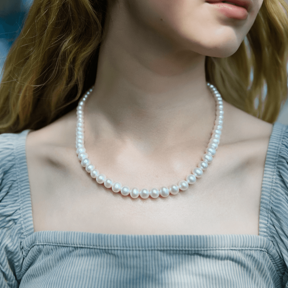 Charming Freshwater Pearl Strand Necklace 6-6.5mm 16" - JESCOJES