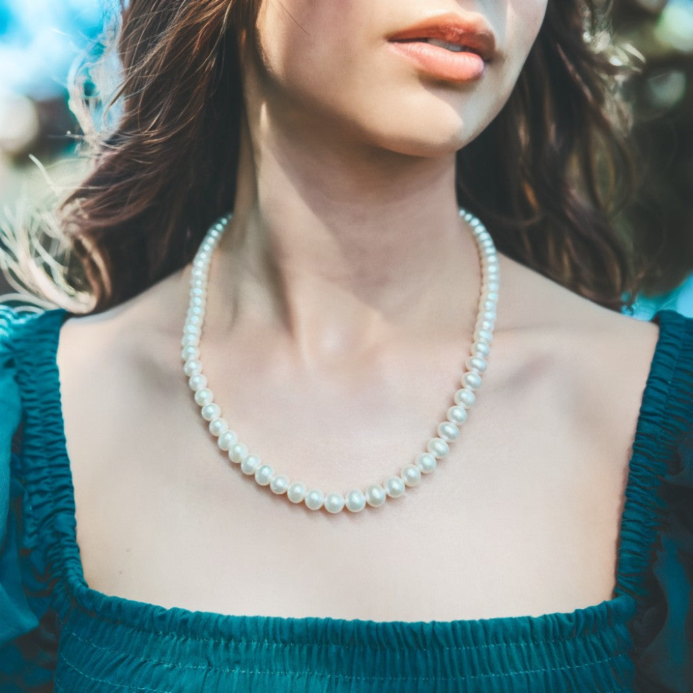 JESCOJES Charming Freshwater Pearl Strand Necklace 6-6.5mm 18"
