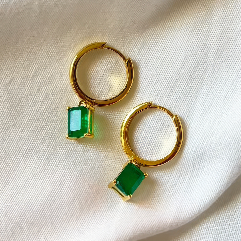 JESCOJES Classic Square Emerald Drop Earrings