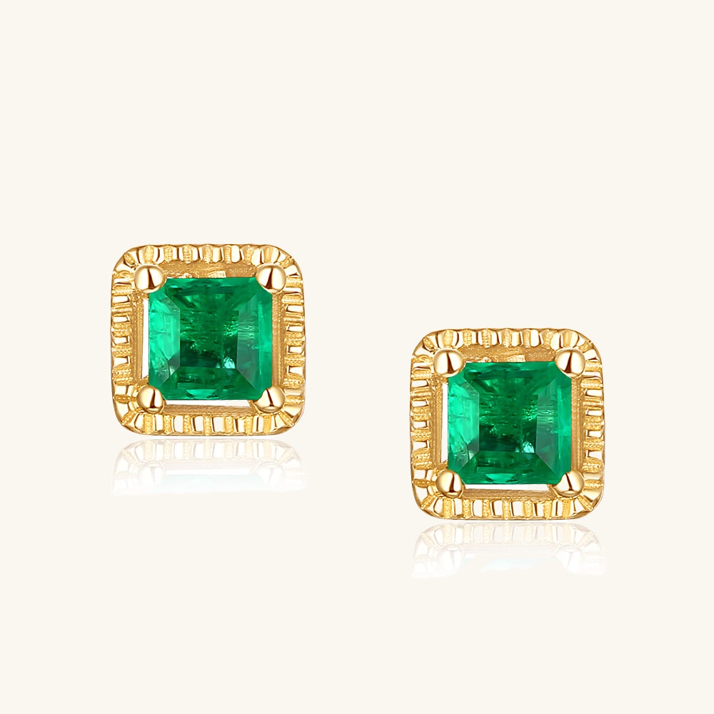 Charismatic Gold Emerald Stud Earrings - JESCOJES