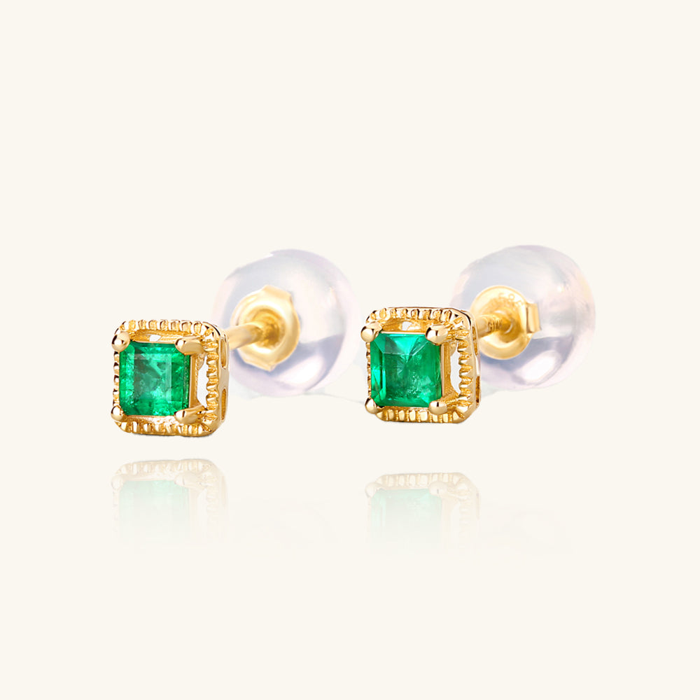 Charismatic Gold Emerald Stud Earrings - JESCOJES