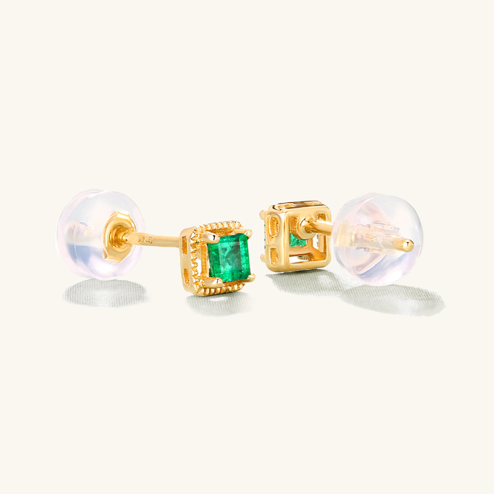 Charismatic Gold Emerald Stud Earrings - JESCOJES