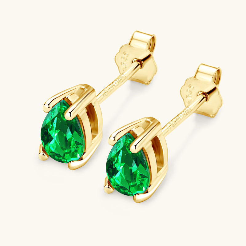 Vibrant Water Drop Emerald Stud Earrings - JESCOJES