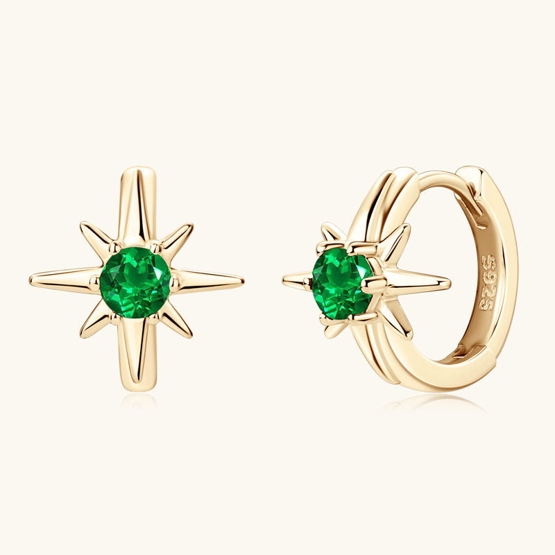 Romantic Star Emerald Hoop Earrings