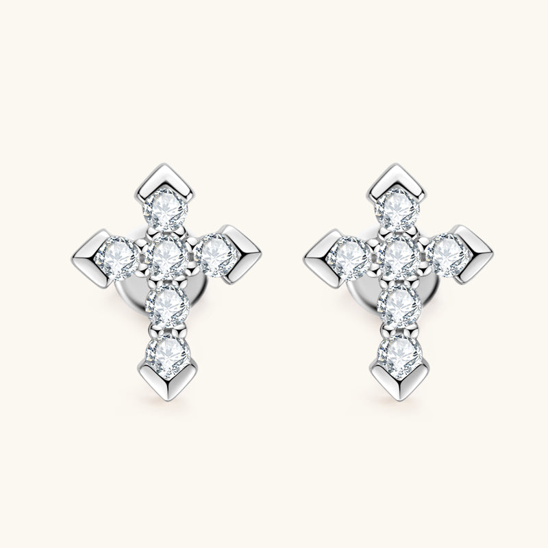 Shining Cross Premium Moissanite Stud Earrings