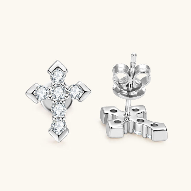 Shining Cross Premium Moissanite Stud Earrings - JESCOJES