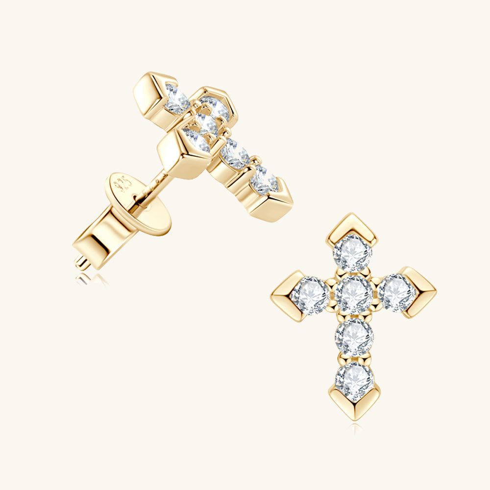 Shining Cross Premium Moissanite Stud Earrings