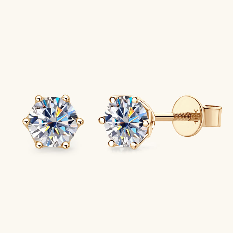 Gold Six Prong Moissanite Stud Earrings - JESCOJES