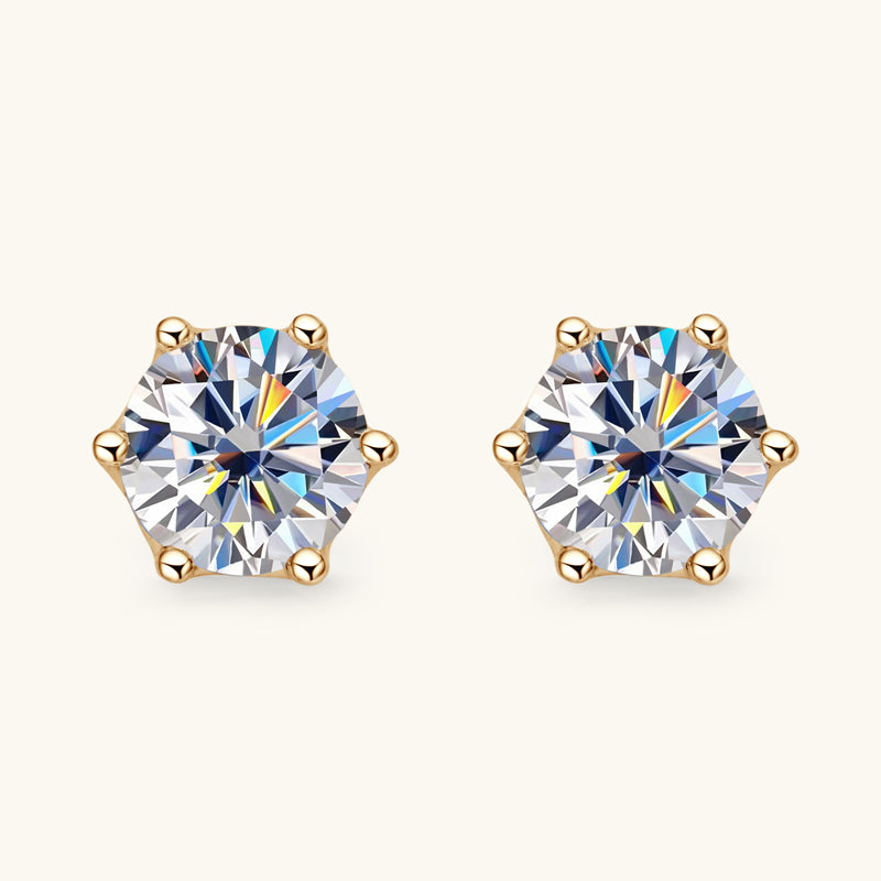 Gold Six Prong Moissanite Stud Earrings