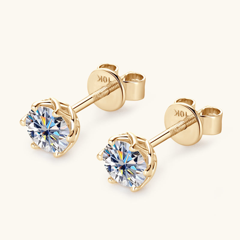 Gold Six Prong Moissanite Stud Earrings - JESCOJES