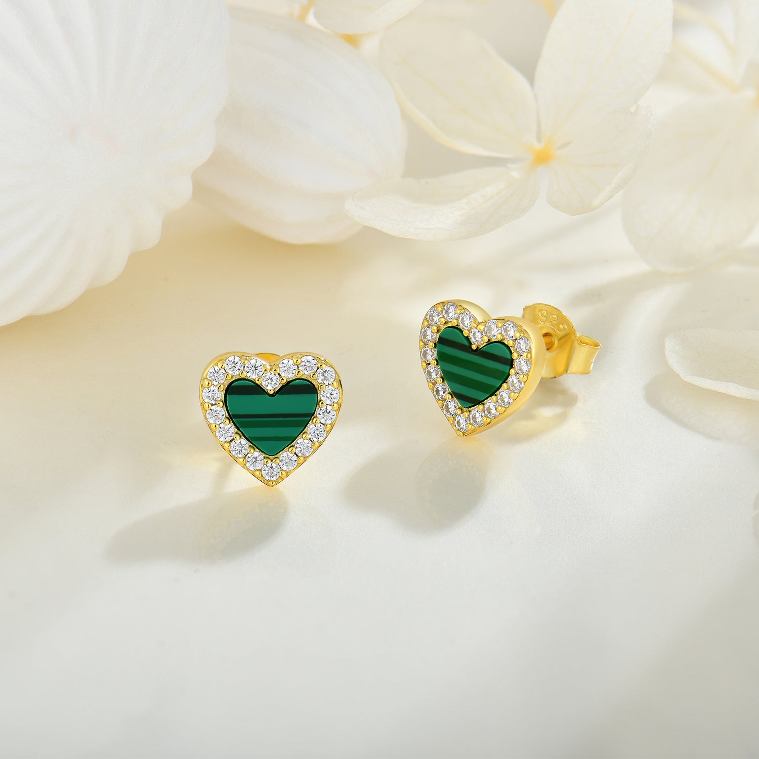 JESCOJES Romantic Green Heart Stud Earrings