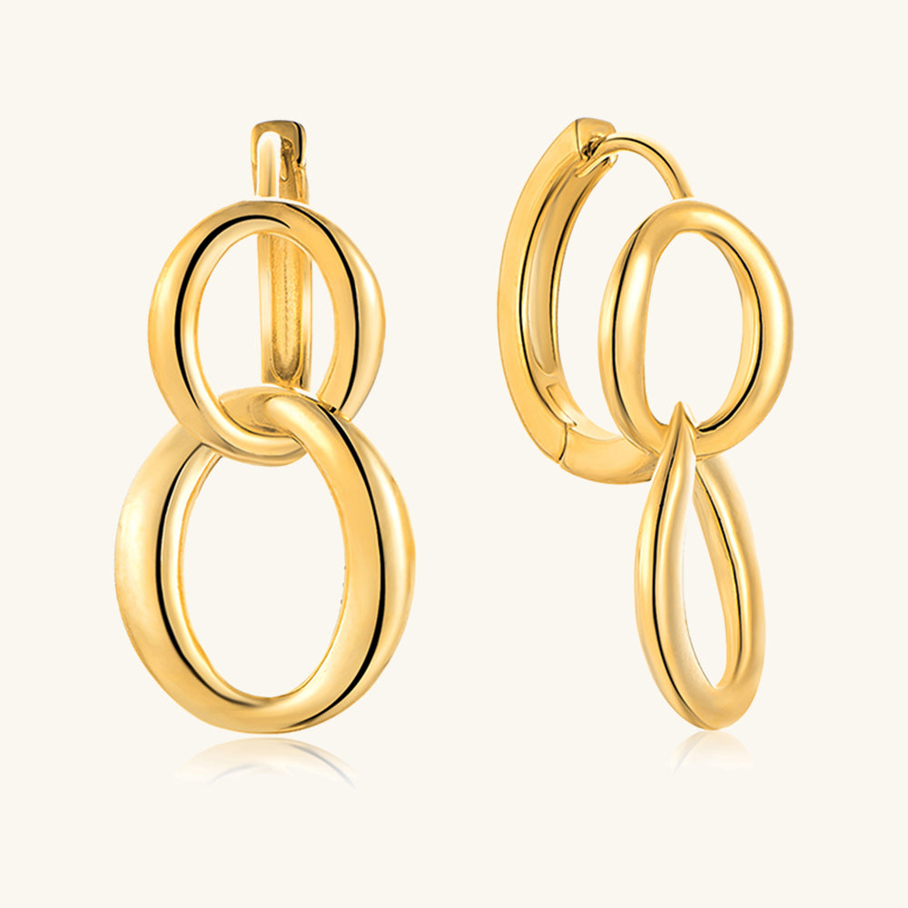 Golden Double Hoop Drop Earrings