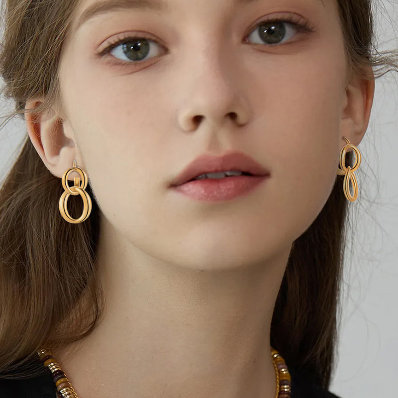 Golden Double Hoop Drop Earrings - JESCOJES