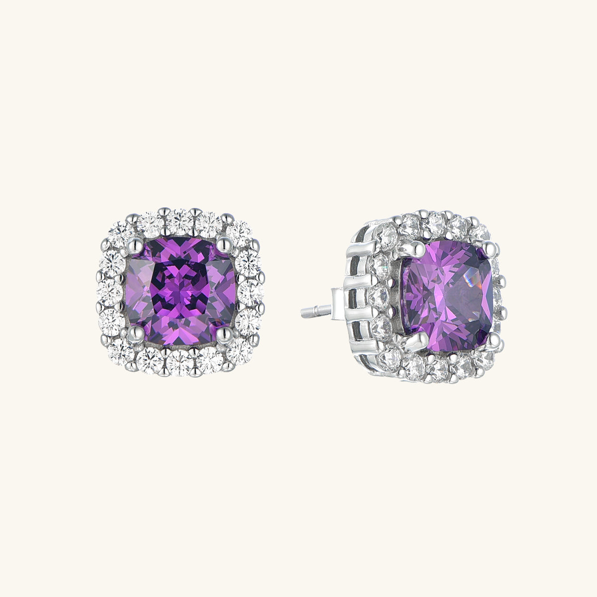 Sparkling Purple Square Stud Earrings - JESCOJES