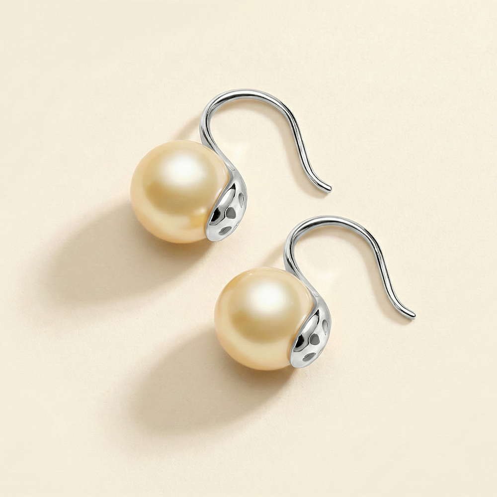 JESCOJES Charming Golden South Sea Pearl Drop Earrings