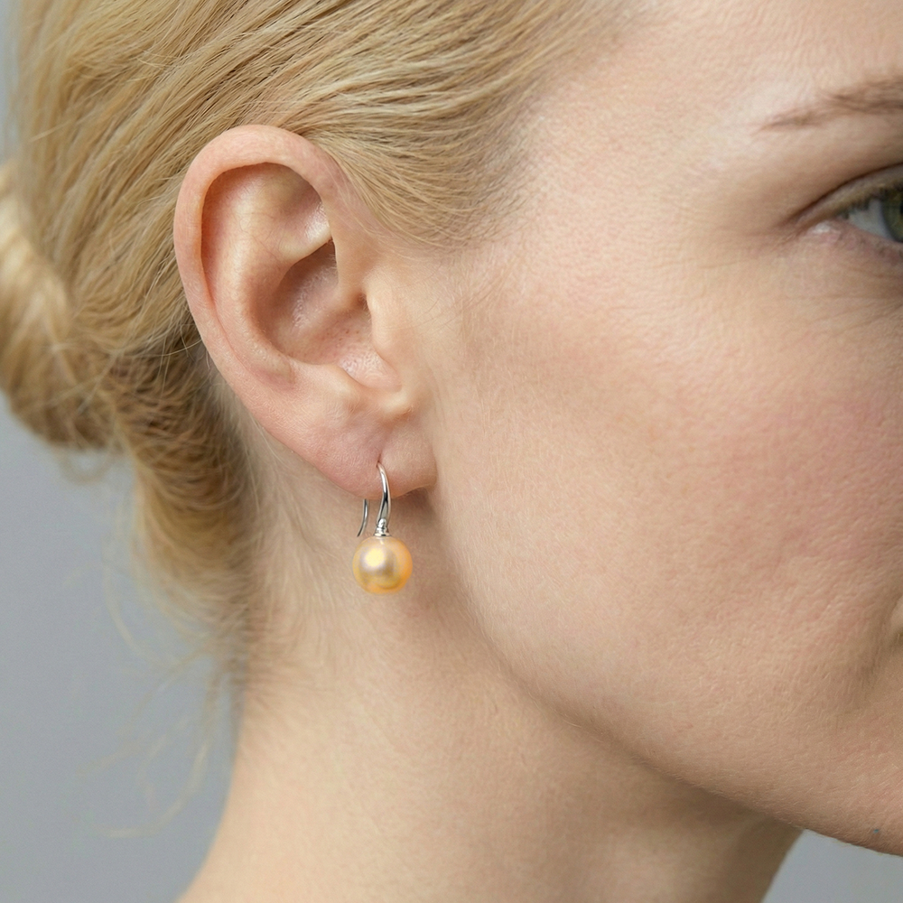 JESCOJES Charming Golden South Sea Pearl Drop Earrings