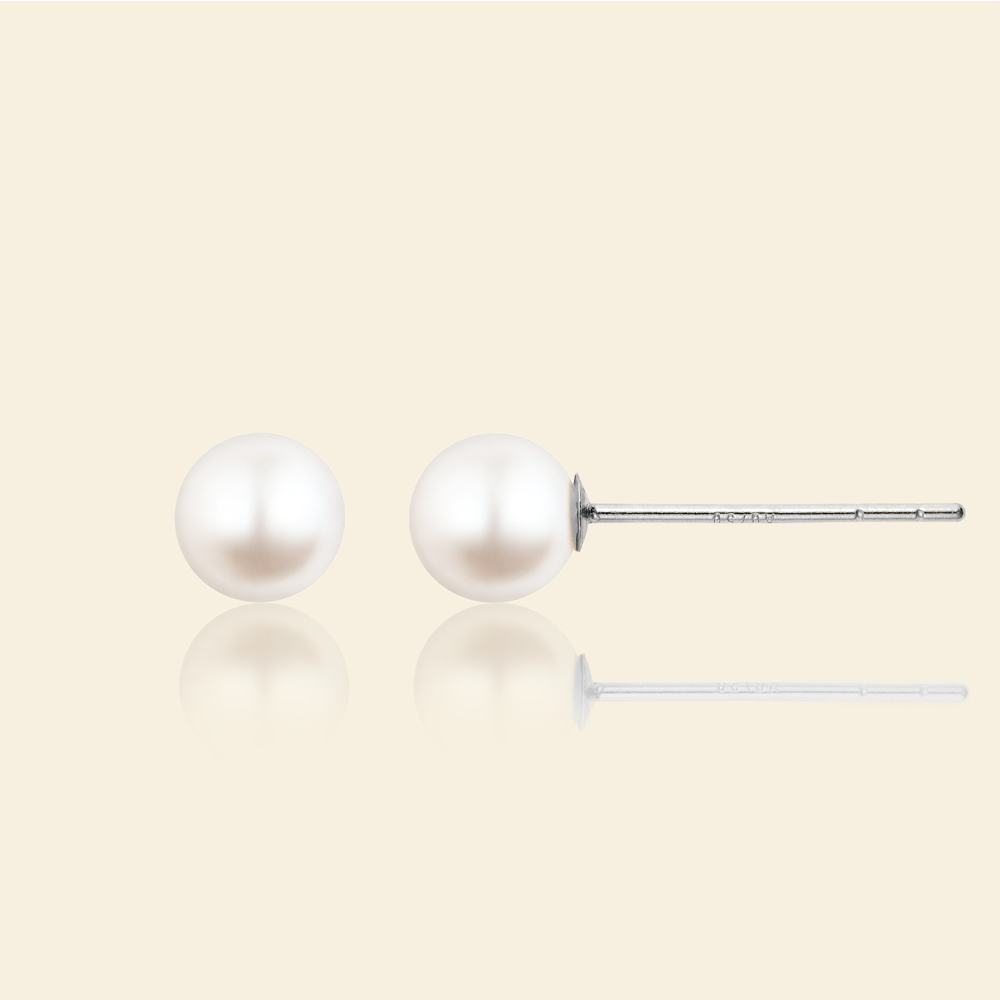 JESCOJES Charismatic 18K Gold Akoya Pearl Stud Earrings - 18K White Gold