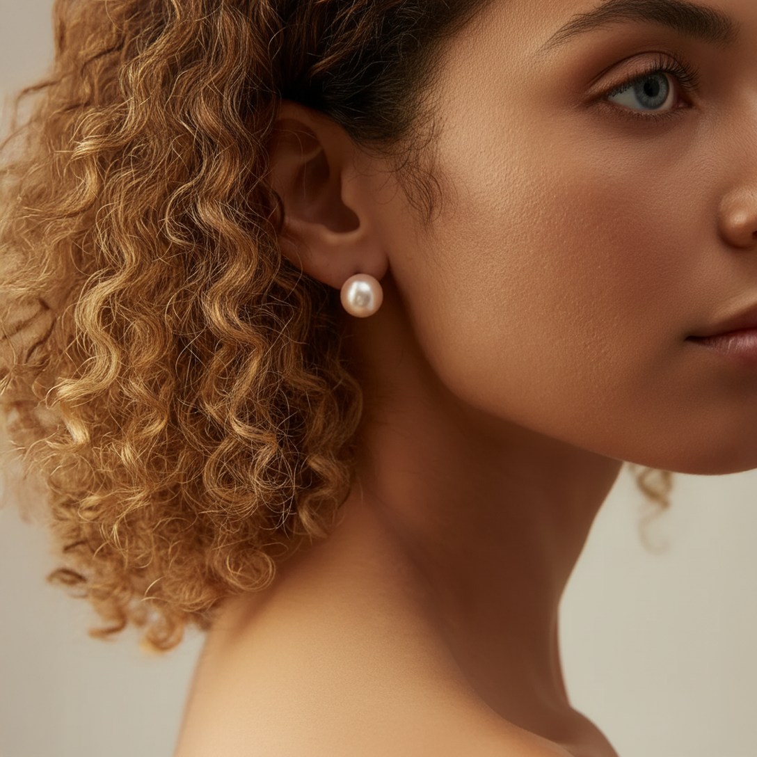 JESCOJES Charismatic 18K Gold Akoya Pearl Stud Earrings - model4