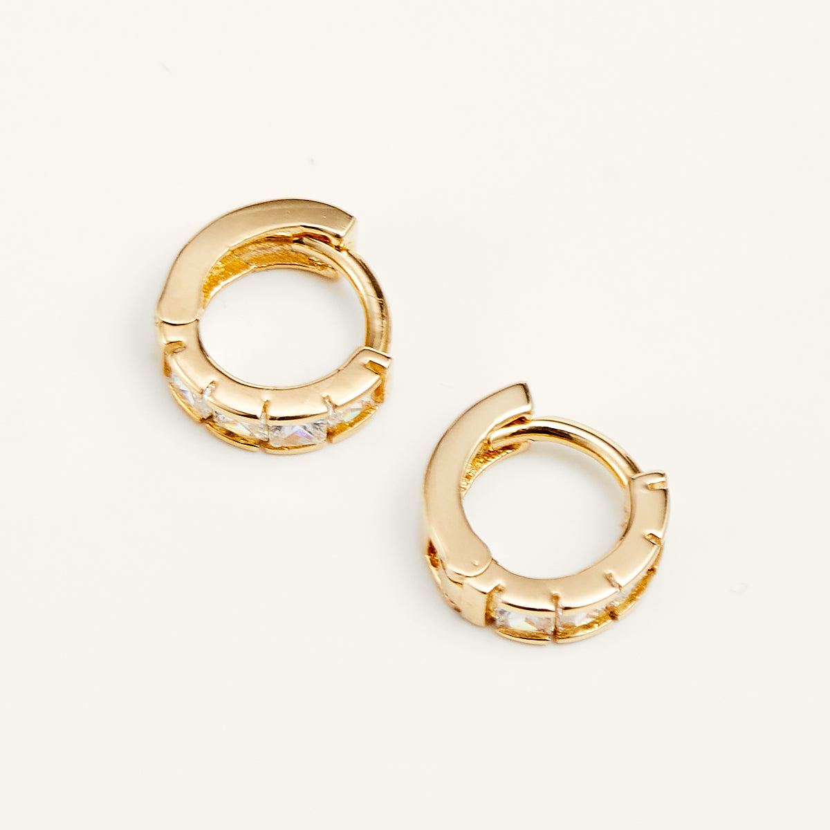 Shining Gold Pavé Huggie Hoop Earrings - JESCOJES