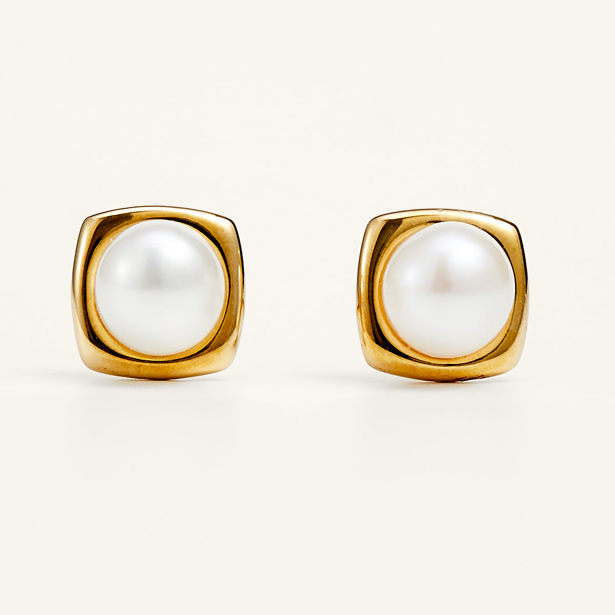 Shining Gold Pearl Stud Earrings