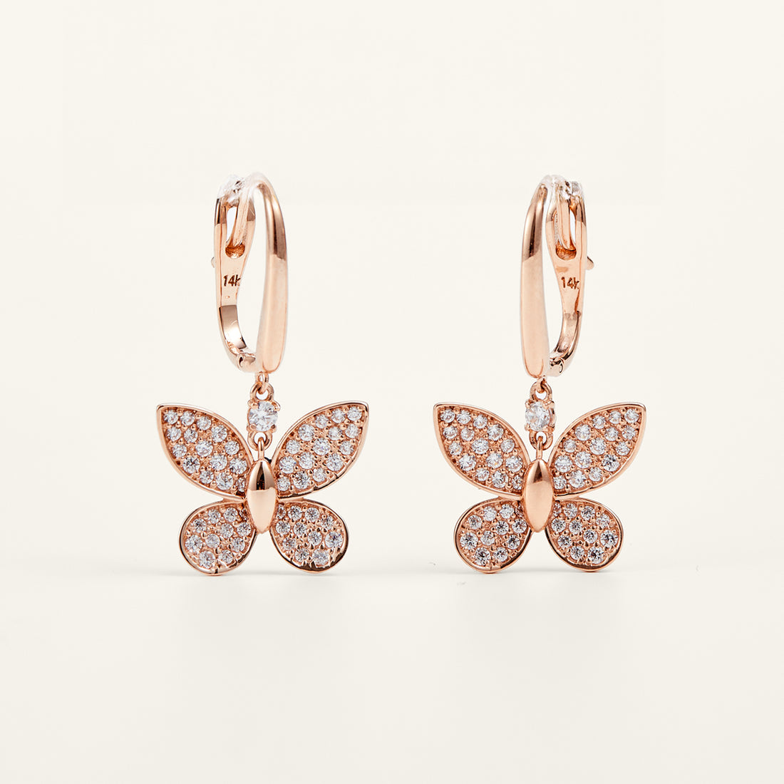 Dreamy Butterfly Rose Gold Drop Earrings