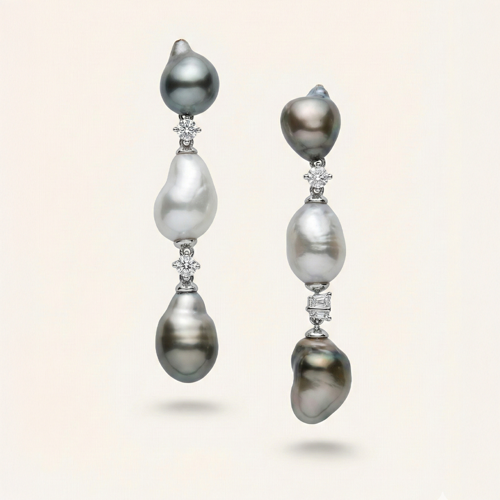 JESCOJES Organic Luxury Tahitian Keshi Pearl Dangle Earrings