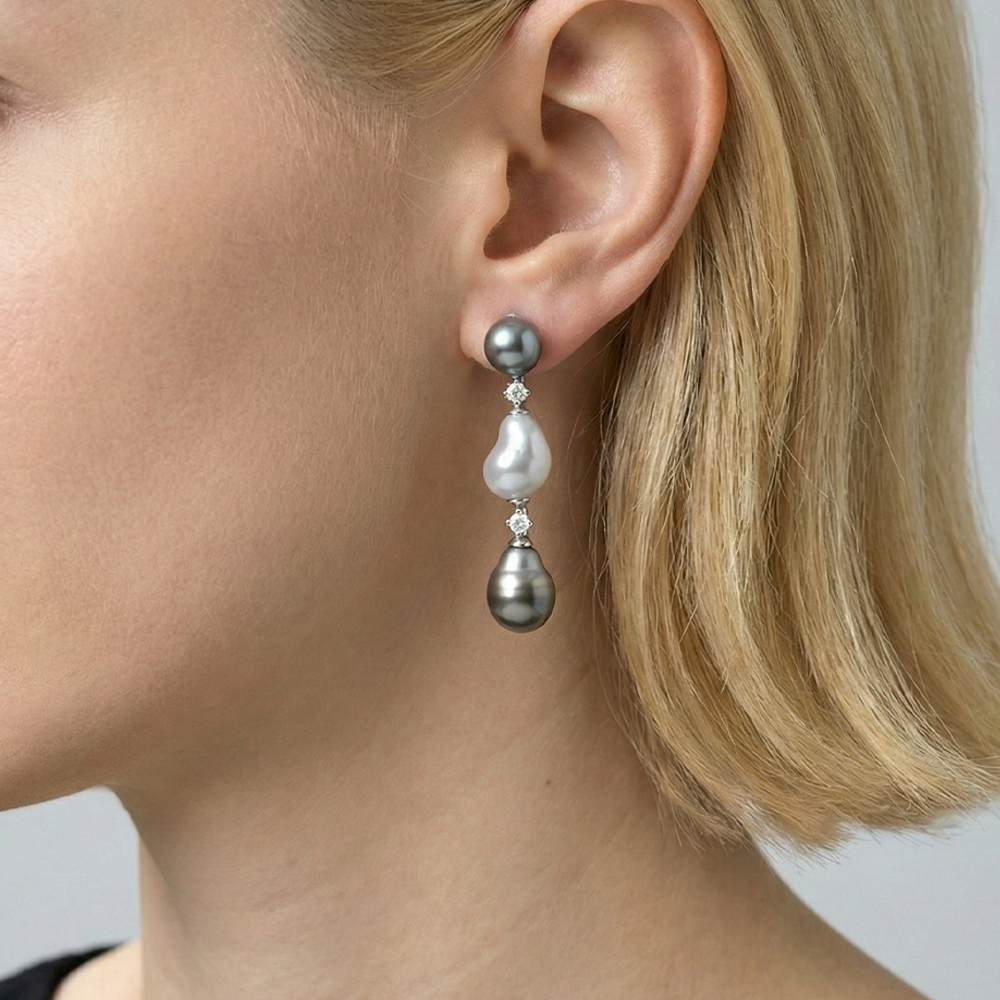 JESCOJES Organic Luxury Tahitian Keshi Pearl Dangle Earrings