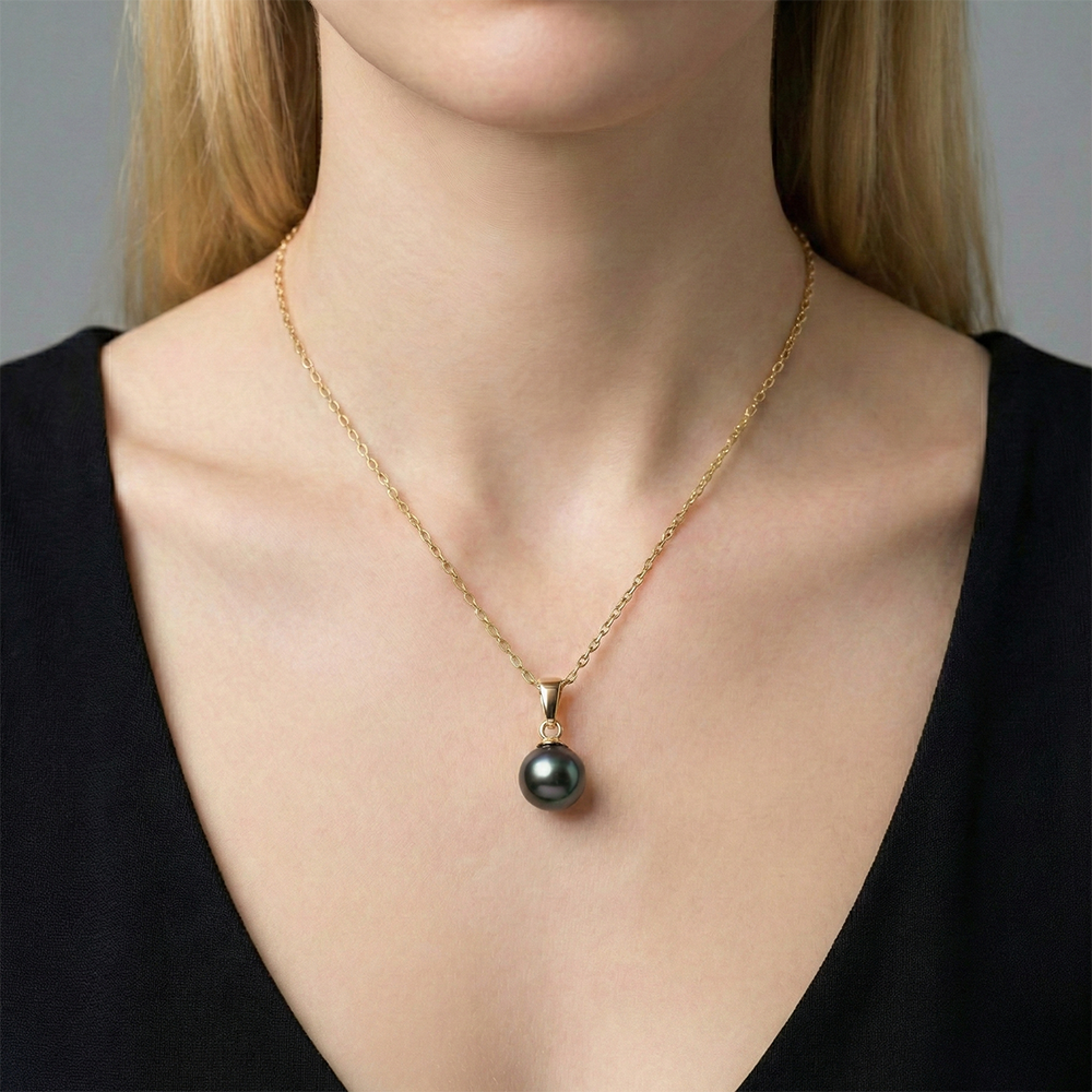 JESCOJES Shining Tahitian Pearl 18K Gold Pendant Necklace
