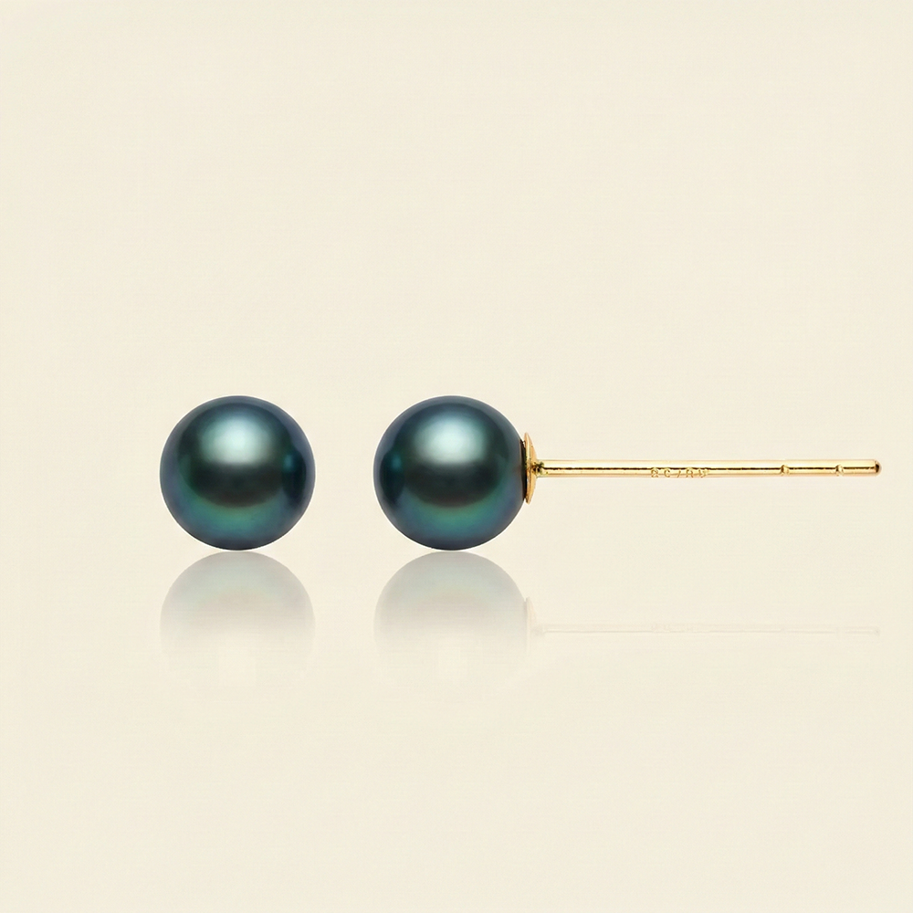 JESCOJES Charismatic 18K Gold Tahitian Pearl Stud Earrings