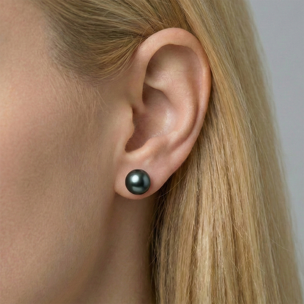 JESCOJES Charismatic 18K Gold Tahitian Pearl Stud Earrings