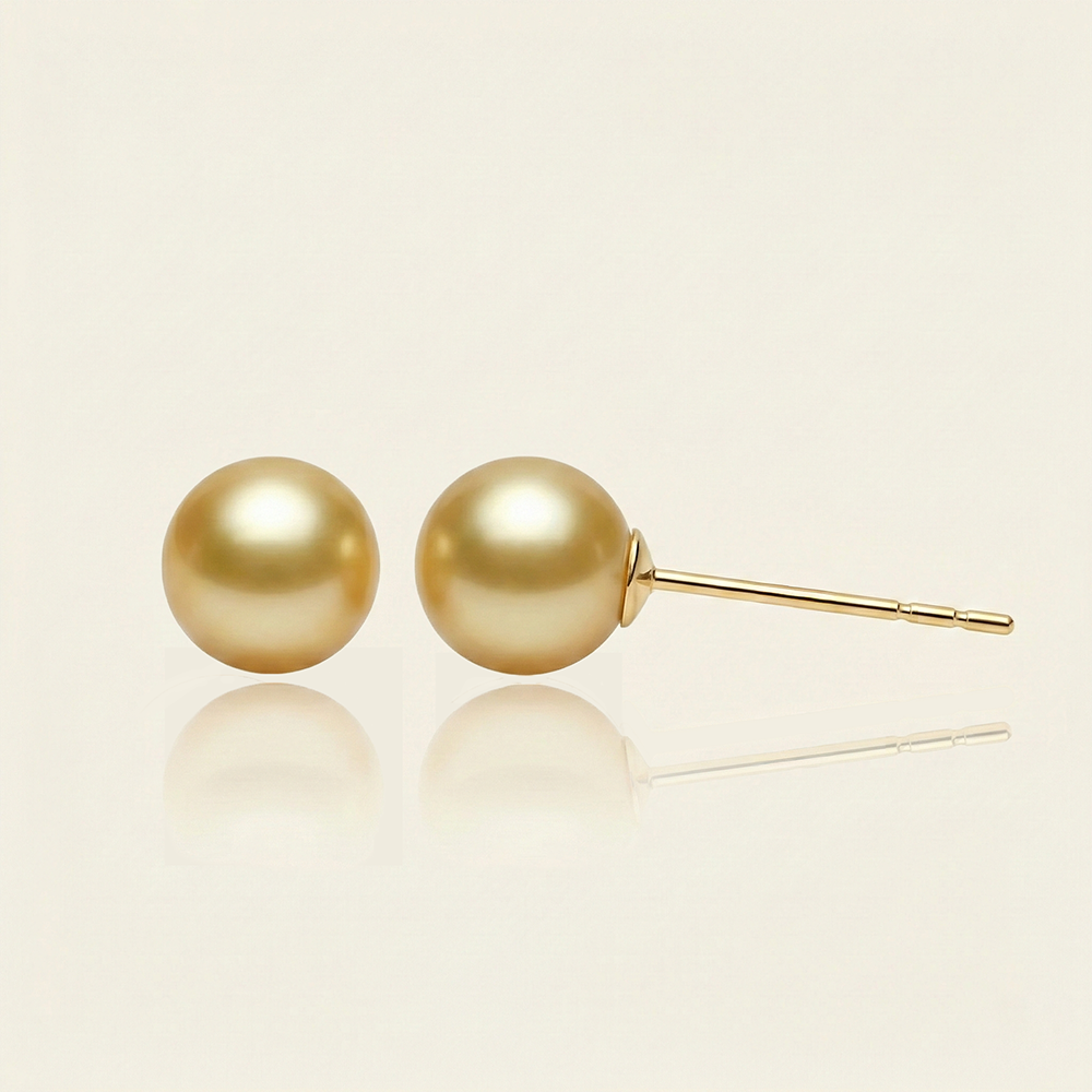 JESCOJES Charismatic 18K Gold Golden South Sea Pearl Stud Earrings