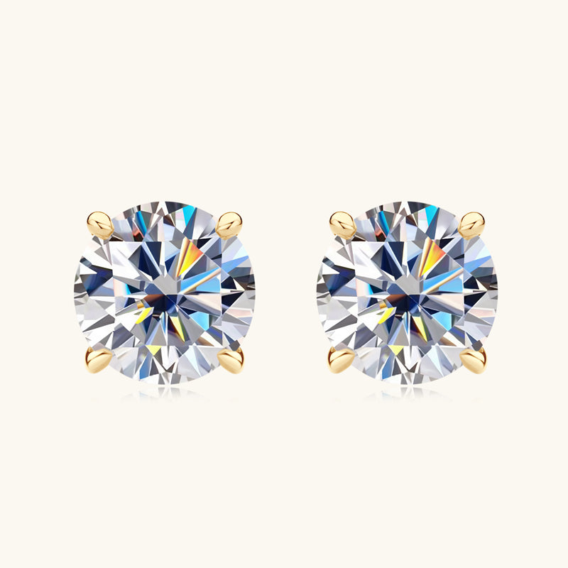 Gold Four Prong Moissanite Stud Earrings - JESCOJES