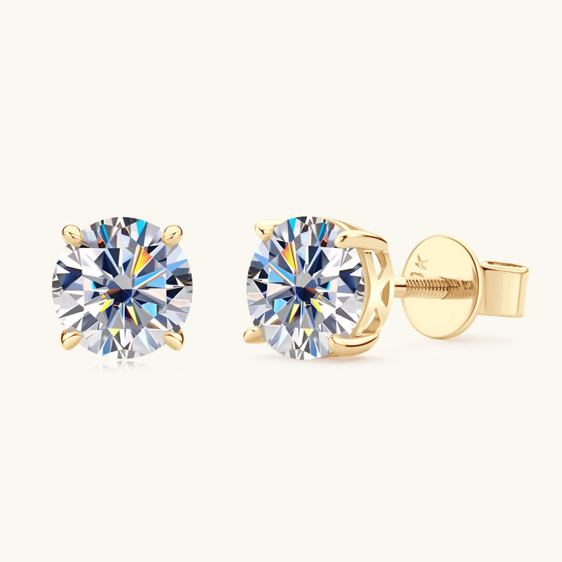 Gold Four Prong Moissanite Stud Earrings