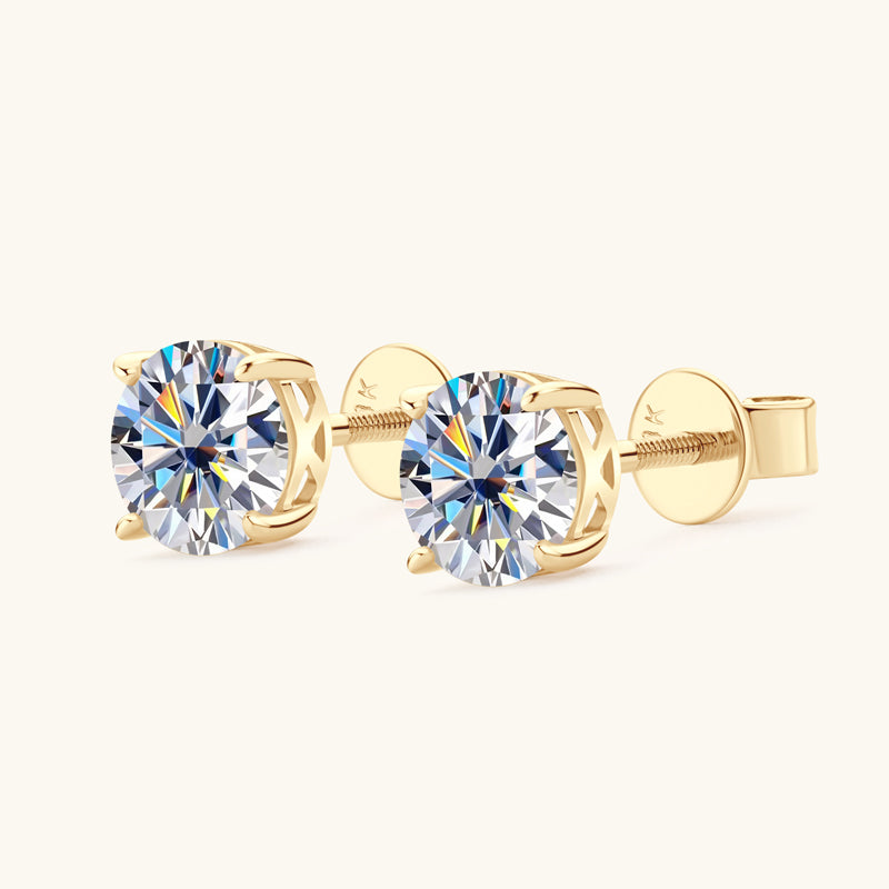 Gold Four Prong Moissanite Stud Earrings - JESCOJES